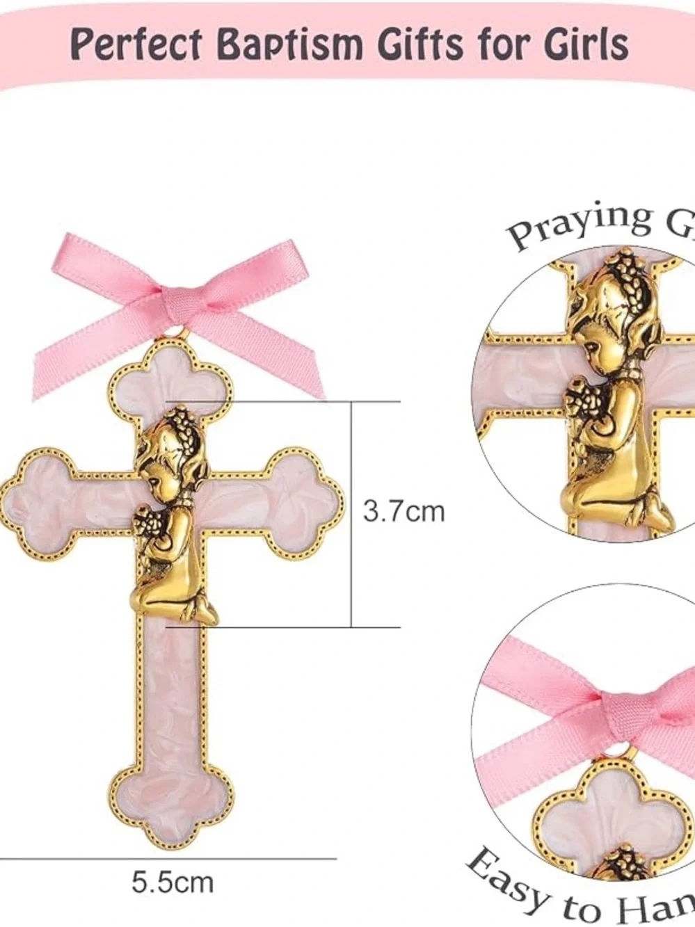 Pink Gold Cherub Cross Ornament for Kids